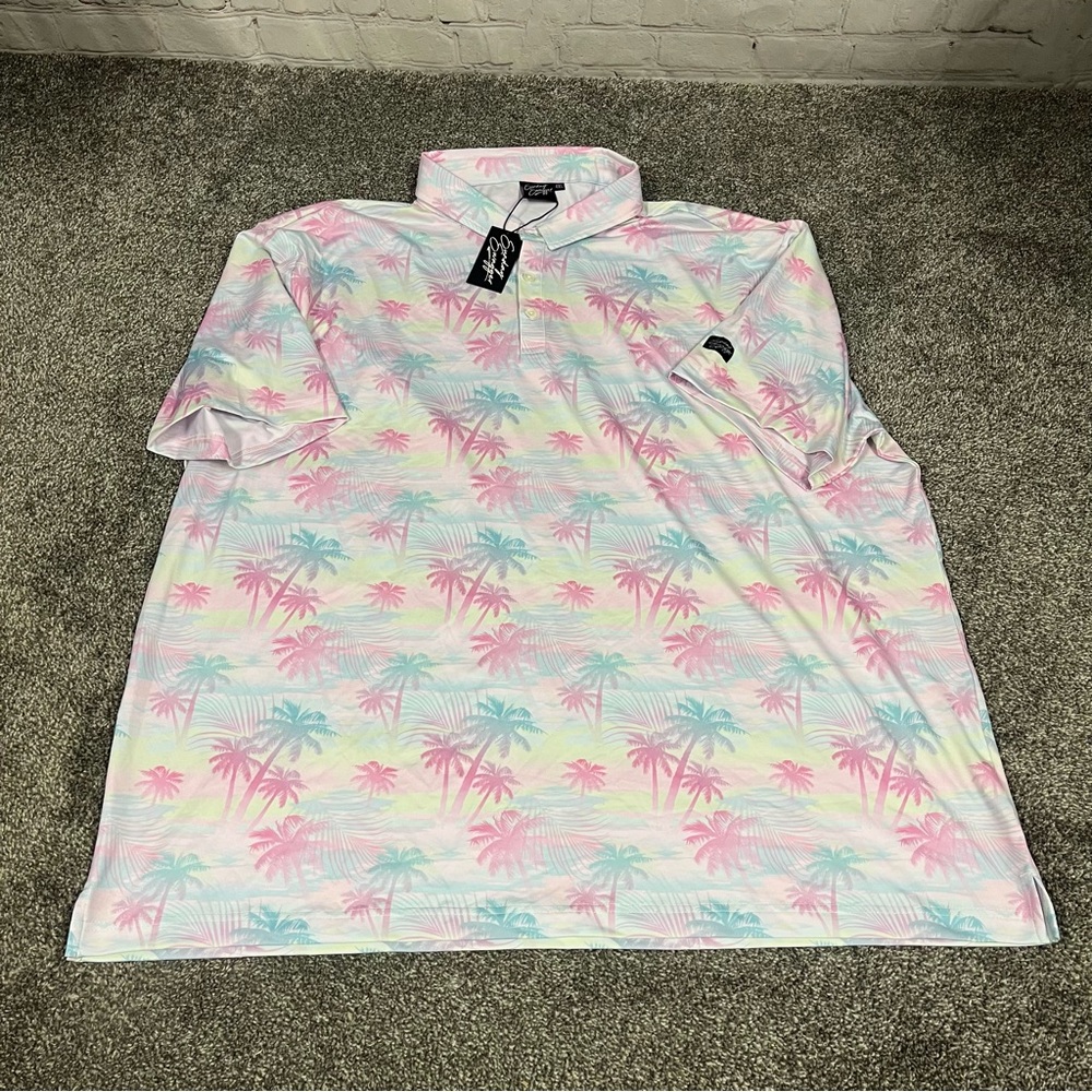 Sunday Swagger Polo Shirt Mens 4XL Blue Pink Floral Casual Golf Stretch NWT